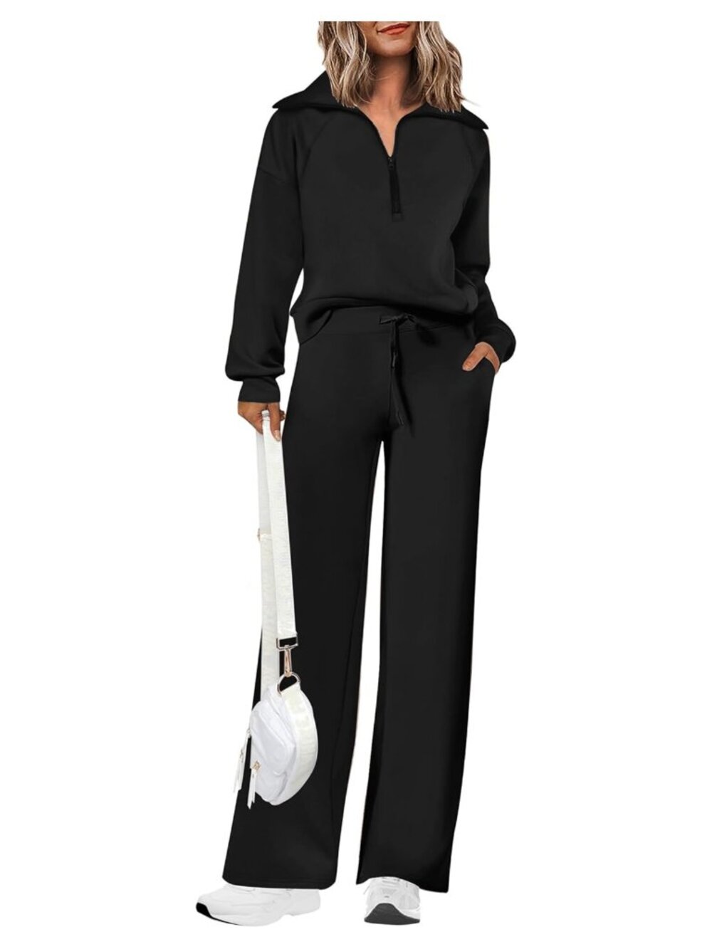 Women's 2 Piece Lounge Set Half Zip Sweatshirt & Wide Leg Pants